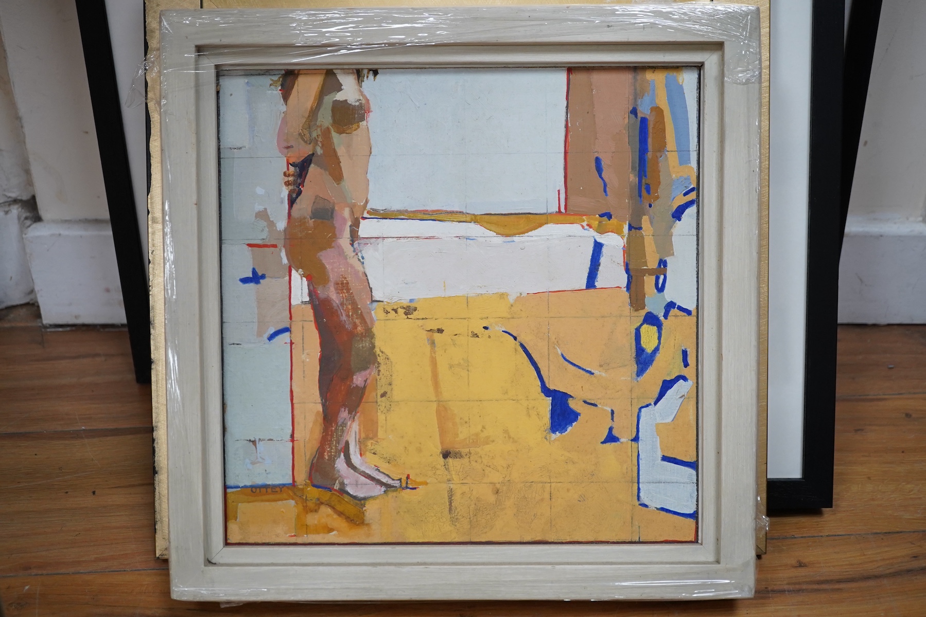 A collection of works by Piers Ottey (contemporary), to include: pencil figural studies and abstract oils, 39 x 32cm. Condition - mostly good
